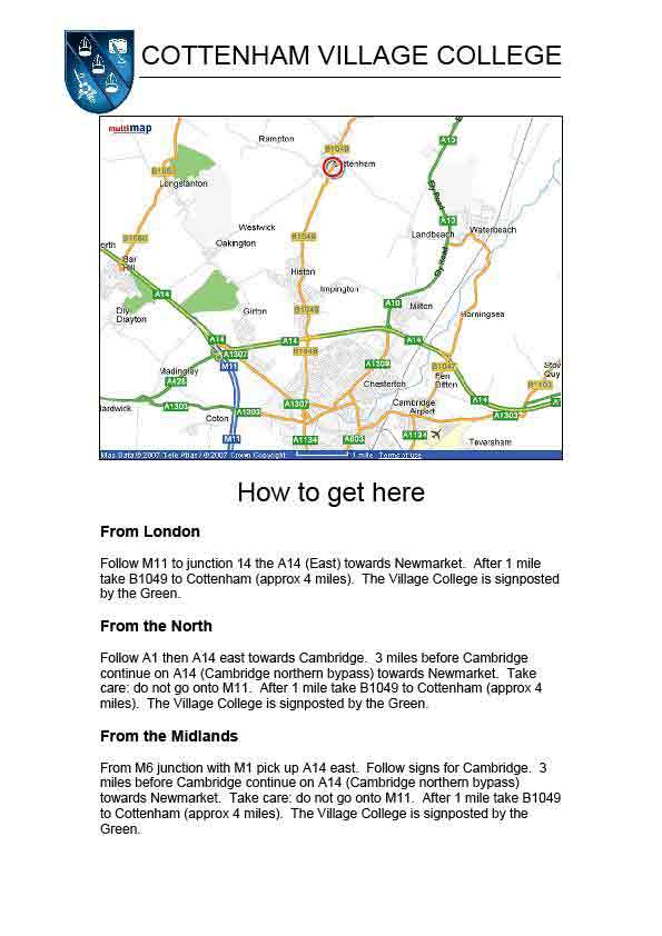 Directions to Cottenham